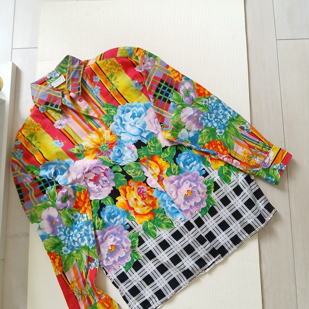 High End Floral Print long sleeve women shirt, colourful, G Versace, S, mint